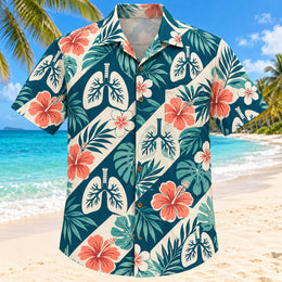Lung Botanical Teal Respiratory Therapist Hawaiian Shirt