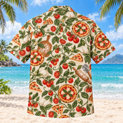 Back view of Margherita Vine Home Pizza Making Hawaiian Shirt with matching artwork in terracotta, olive, ivory