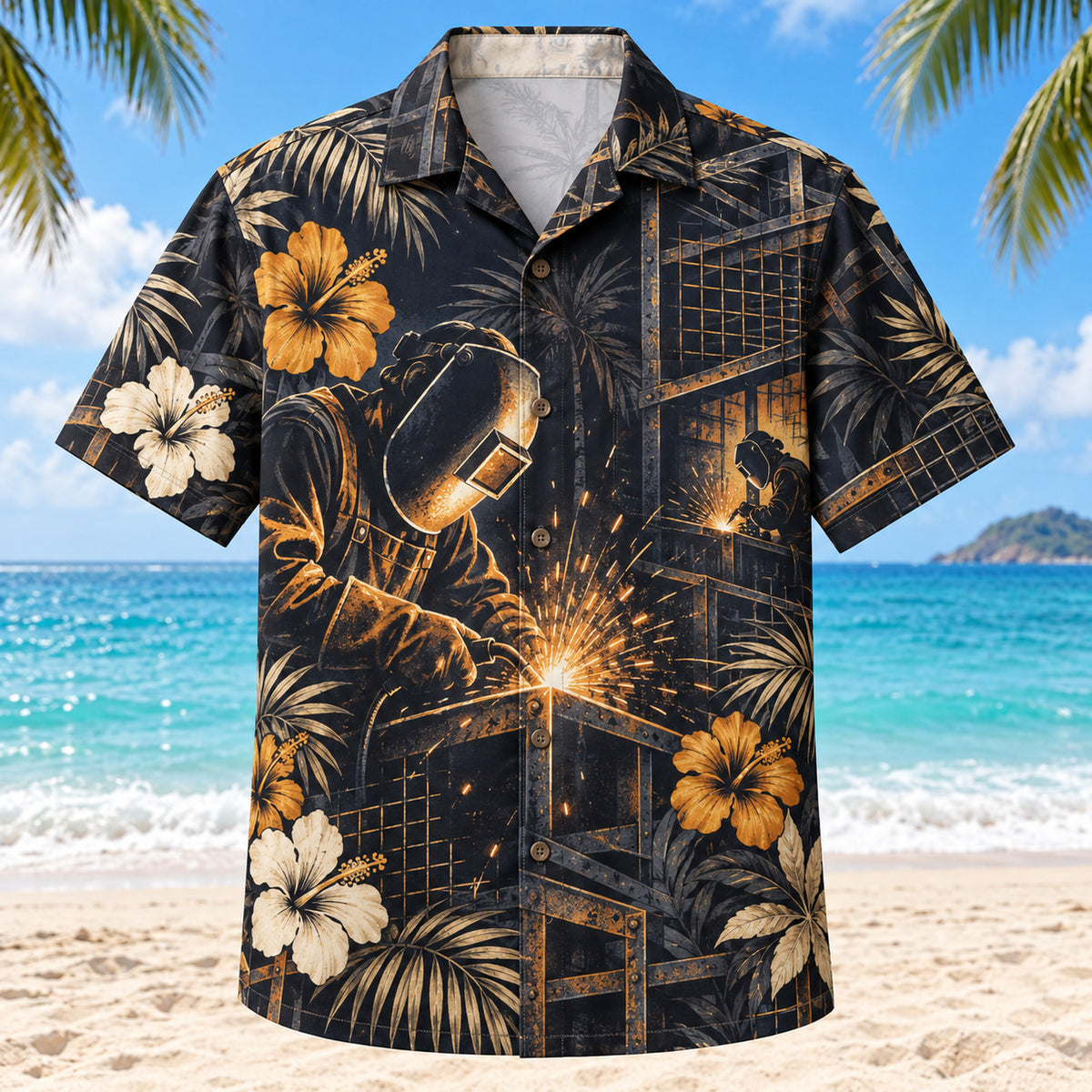 Metal Grid Welder Hawaiian Shirt
