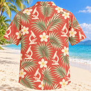 Back view of Microscope Leaves Coral Sage Medical Laboratory Technologist Hawaiian Shirt with matching artwork in soft coral, sage, cream