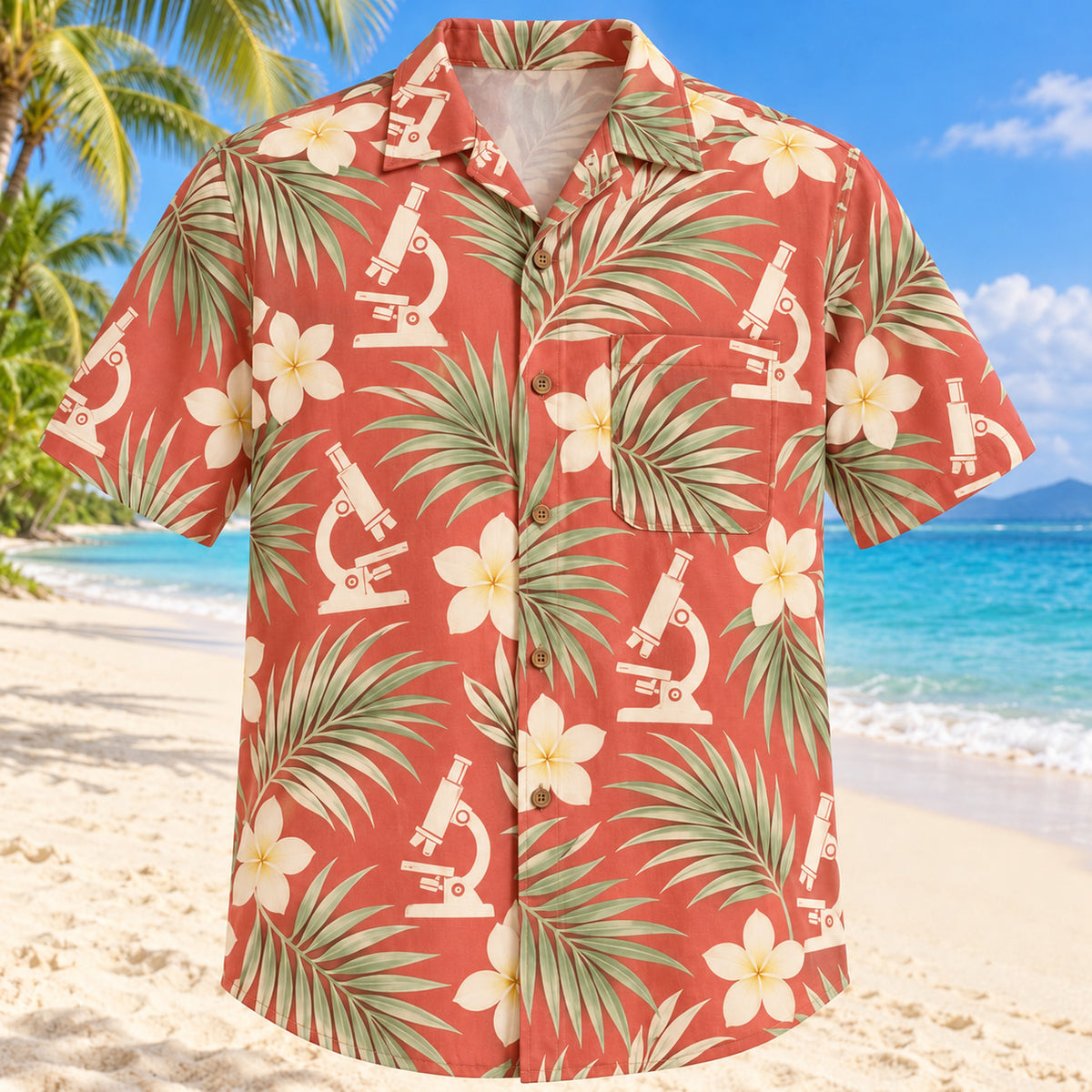 Microscope Leaves Coral Sage Medical Laboratory Technologist Hawaiian Shirt