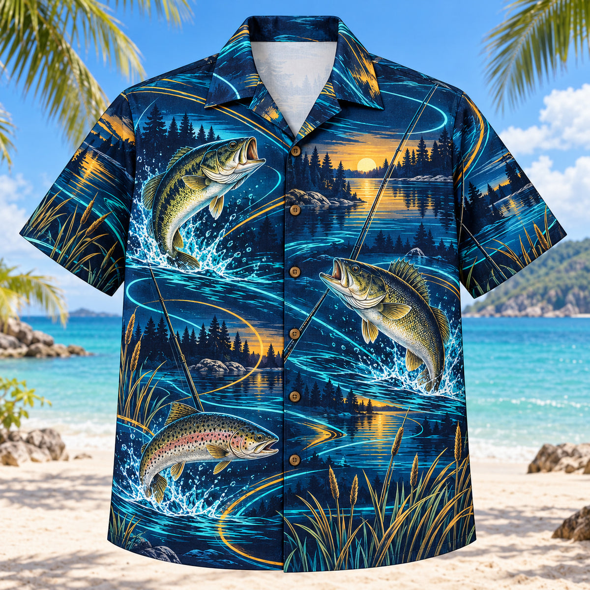 Midnight Glow Freshwater Fishing Hawaiian Shirt