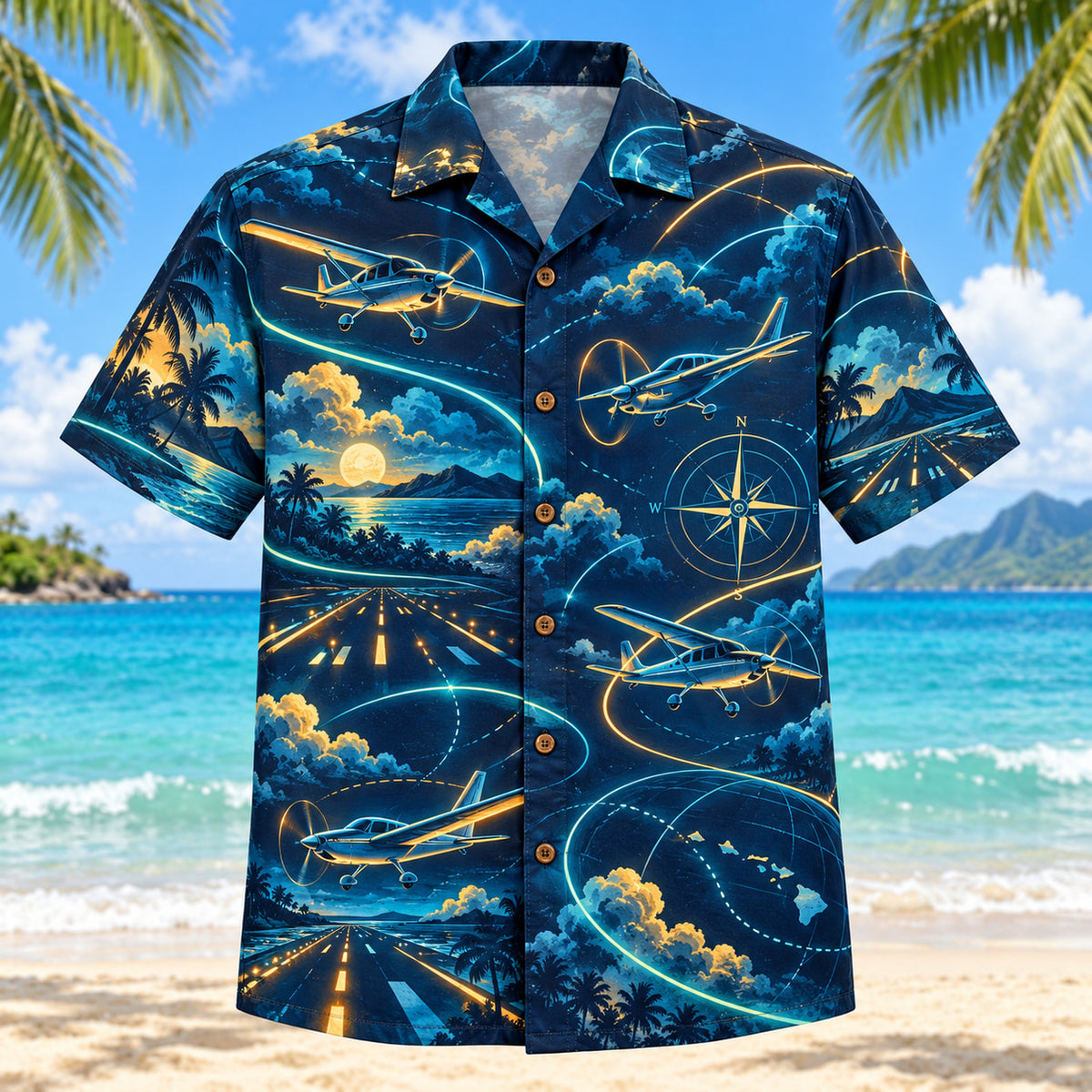 Midnight Glow Pilot and Aviation Hawaiian Shirt