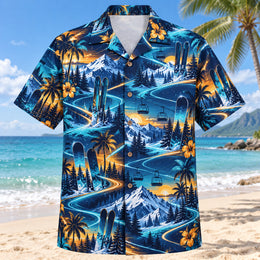 Midnight Glow Ski and Snowboard Hawaiian Shirt
