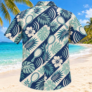 Back view of Mirror Voice Navy Speech-Language Pathologist Hawaiian Shirt with matching artwork in navy, aqua, warm cream