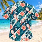 Back view of Mirror Voice Teal Speech-Language Pathologist Hawaiian Shirt with matching artwork in deep teal, ivory, coral