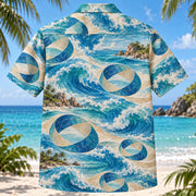 Back view of Mobius Coast Mathematics Hawaiian Shirt with matching artwork in aqua, sand, blue