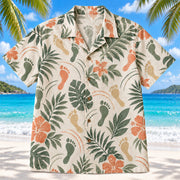 Front view of Motion Steps Sage Physical Therapist Hawaiian Shirt on a Hawaiian beach with fine white sand