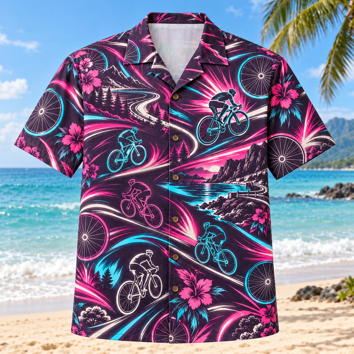 Neon Burst Cycling Hawaiian Shirt