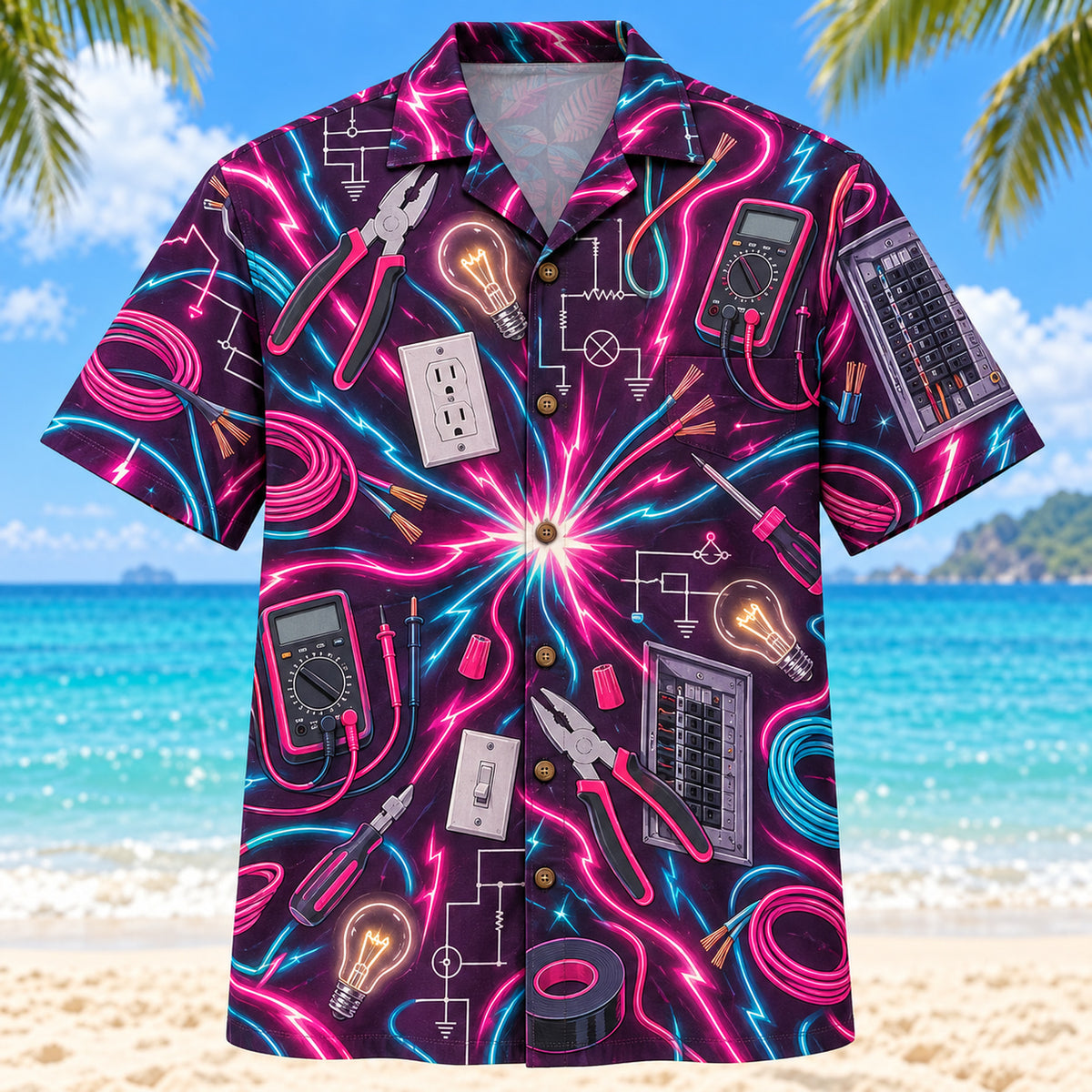 Neon Burst Electrician Hawaiian Shirt