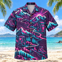 Neon Burst Hiking and Backpacking Hawaiian Shirt