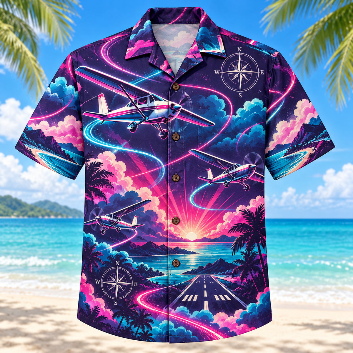 Neon Burst Pilot and Aviation Hawaiian Shirt