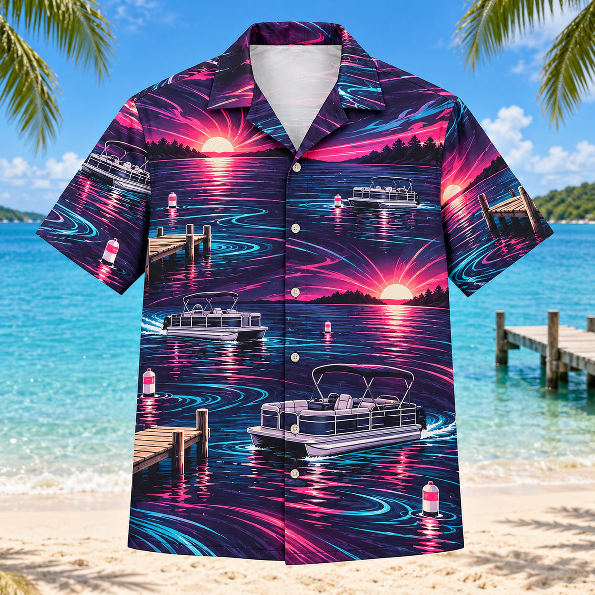 Neon Burst Pontoon Boating Hawaiian Shirt