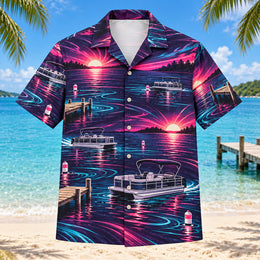 Neon Burst Pontoon Boating Hawaiian Shirt