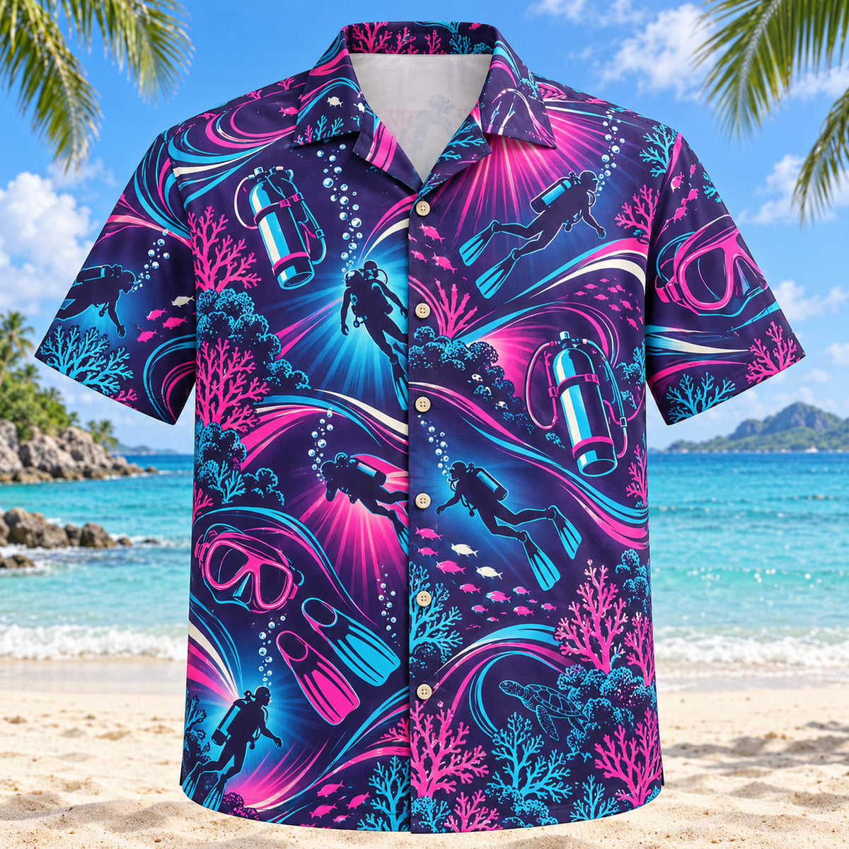 Neon Burst Scuba Diving Hawaiian Shirt
