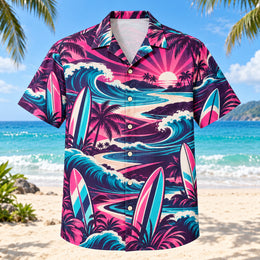 Neon Burst Surfing Hawaiian Shirt