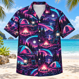 Neon Burst Tent Camping Hawaiian Shirt