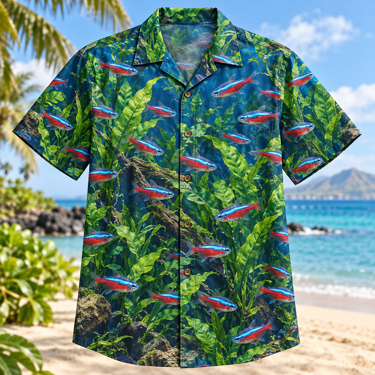 Neon Tetra Fern Freshwater Aquarium Hawaiian Shirt