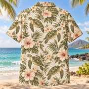 Back view of Olive Ridley Bloom Sea Turtle Hawaiian Shirt with matching artwork in olive, blush, cream