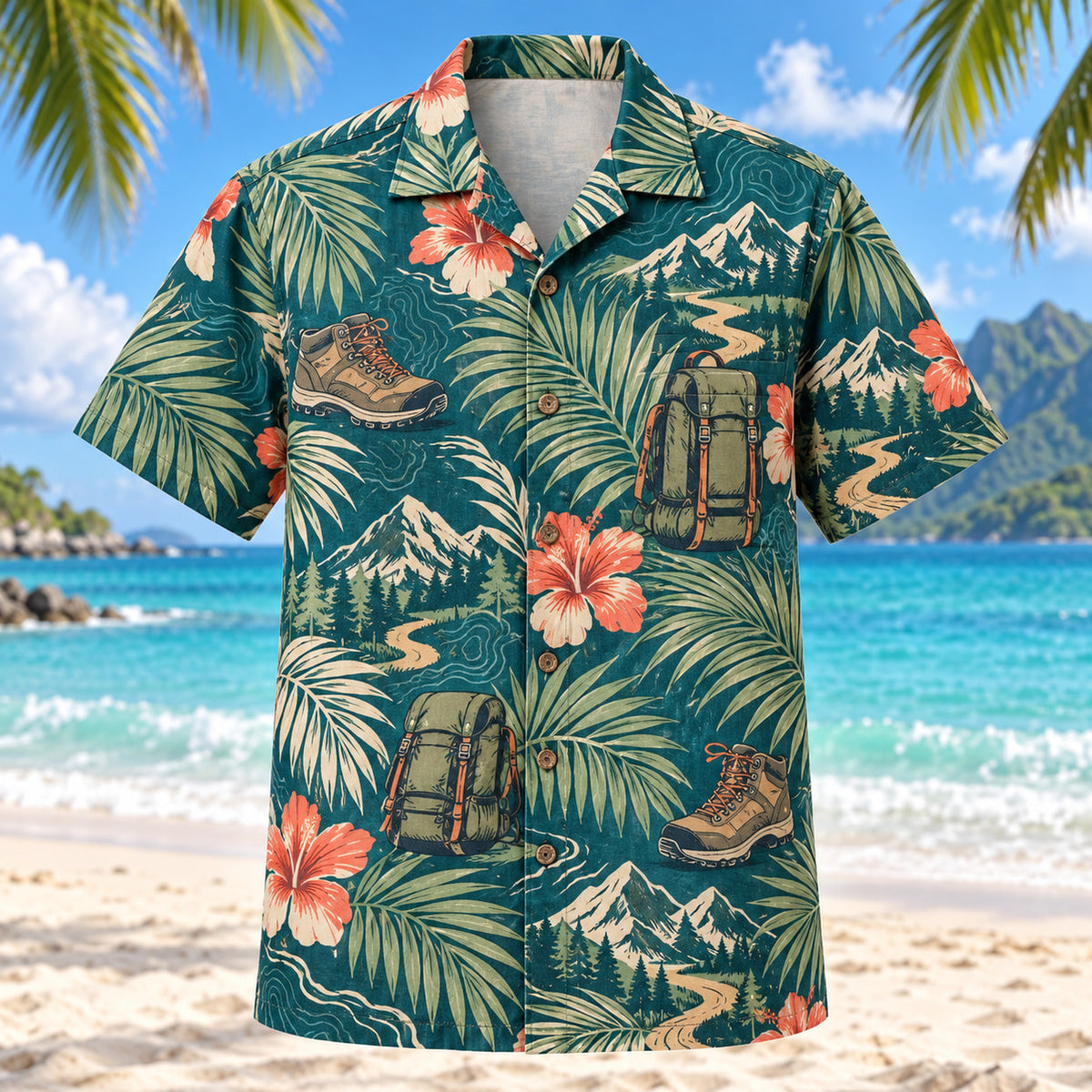 Palm Parade Hiking and Backpacking Hawaiian Shirt