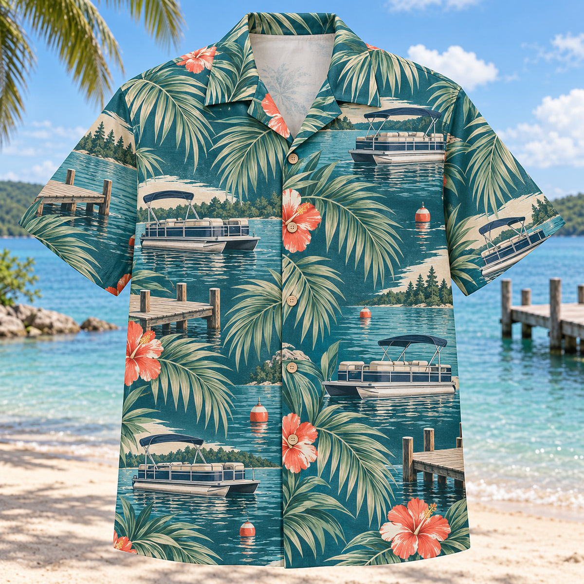 Palm Parade Pontoon Boating Hawaiian Shirt