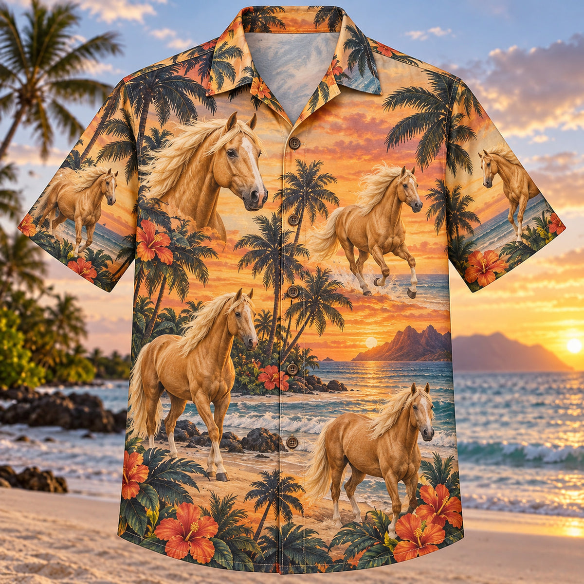 Palomino Sunset Horse Hawaiian Shirt