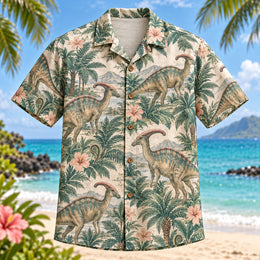 Parasaurolophus Grove Dinosaur Hawaiian Shirt