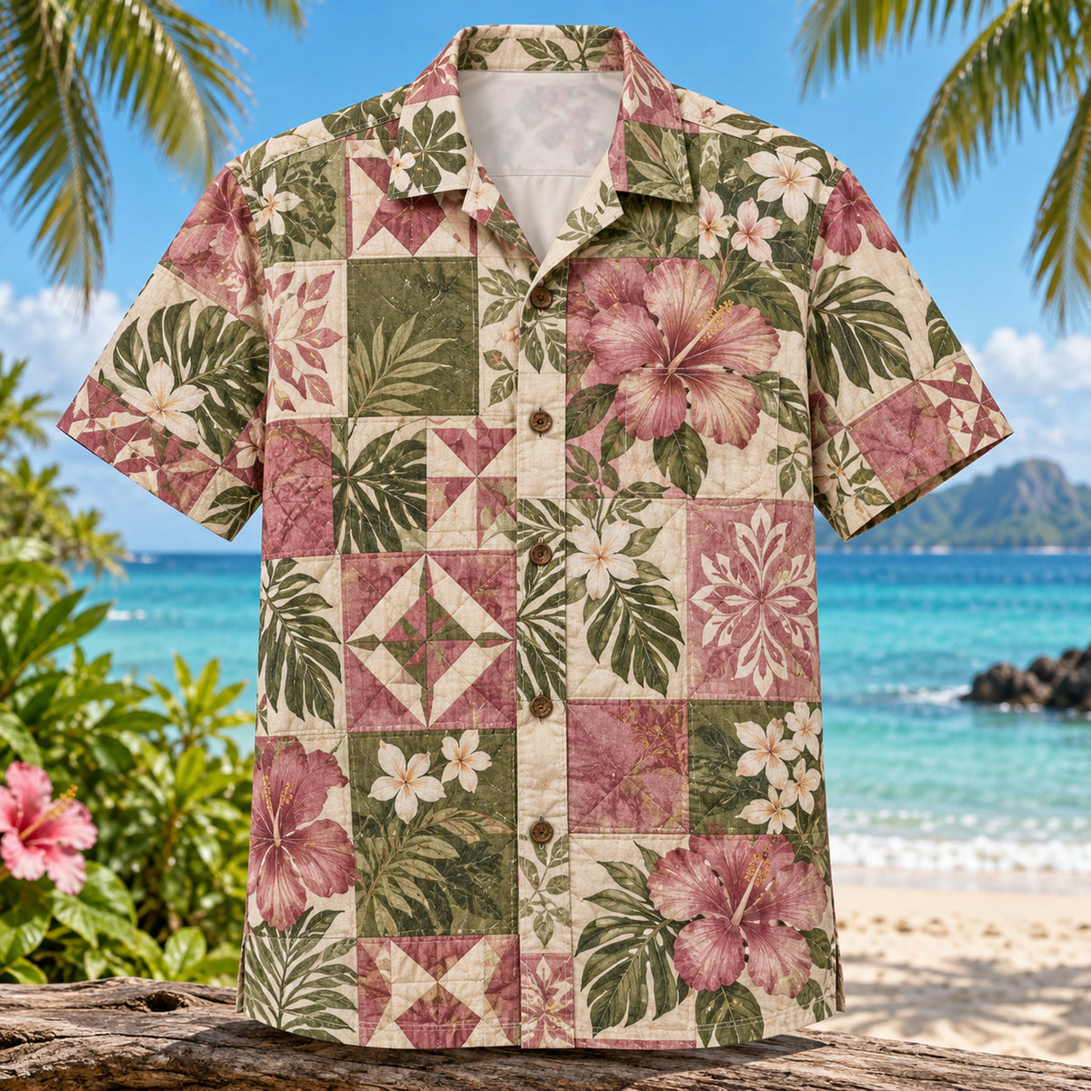 Patchwork Bloom Sewing and Quilting Hawaiian Shirt