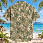 Back view of Pawn Pattern Chess Hawaiian Shirt with matching artwork in sage, ivory, tan