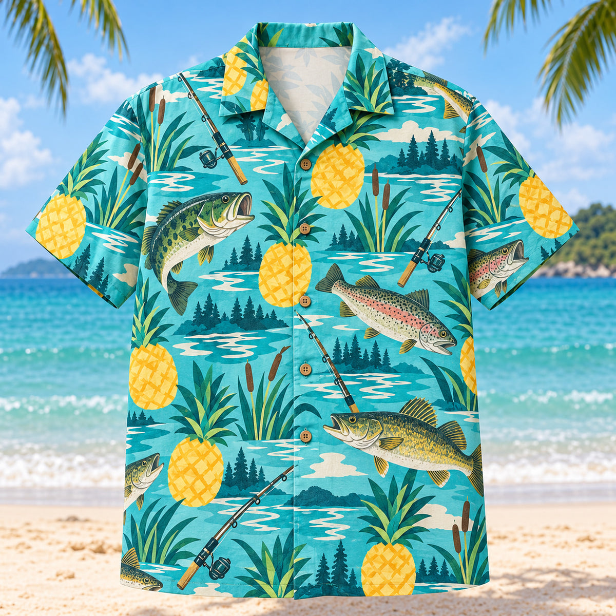 Pineapple Pop Freshwater Fishing Hawaiian Shirt