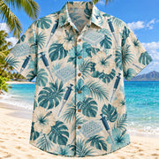 Front view of Pipette Garden Aqua Sand Medical Laboratory Technologist Hawaiian Shirt on a Hawaiian beach with fine white or light yellow sand and no dark rocks