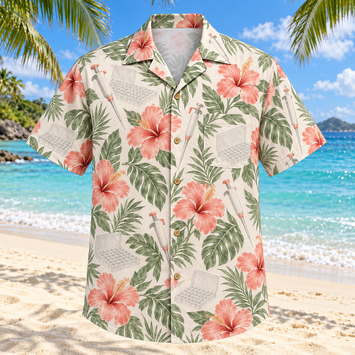 Pipette Garden Coral Sage Medical Laboratory Technologist Hawaiian Shirt