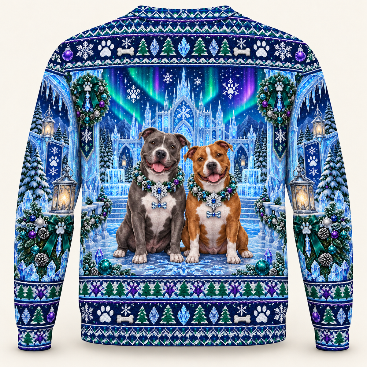 Pit Bull Aurora Ice Palace Christmas Ugly Sweater back