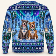 Pit Bull Aurora Ice Palace Christmas Ugly Sweater back
