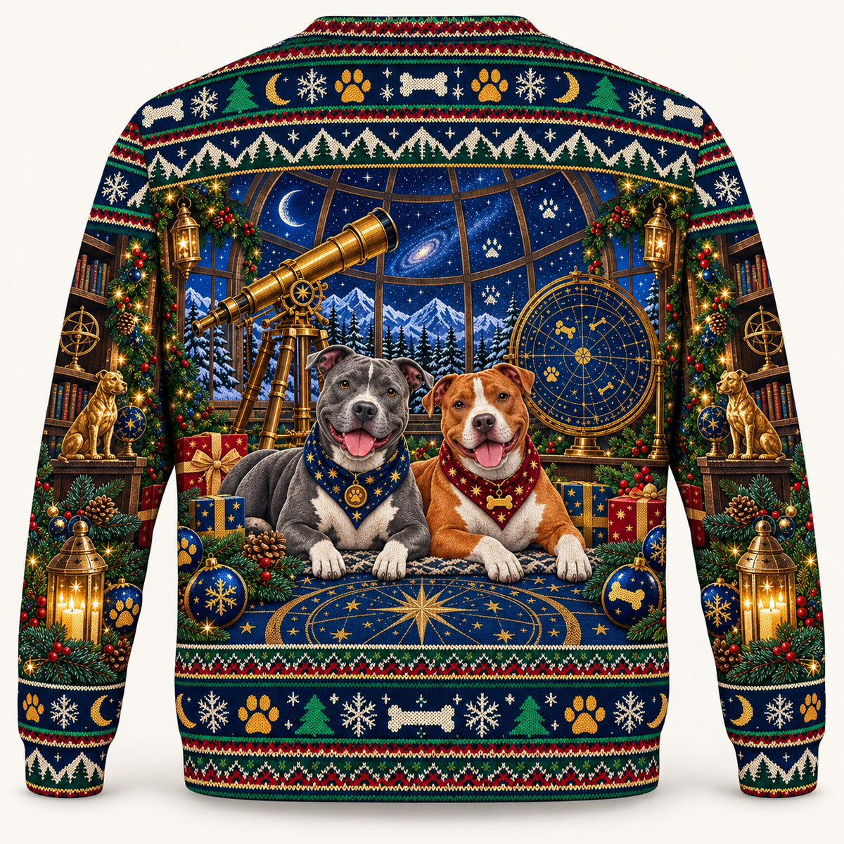 Pit Bull Starlight Observatory Christmas Ugly Sweater back