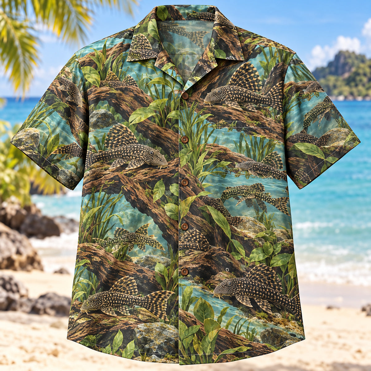 Pleco Driftwood Freshwater Aquarium Hawaiian Shirt