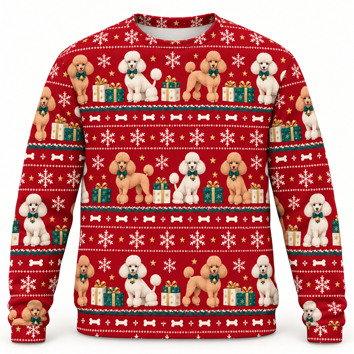 Poodle gifts Christmas ugly sweater front