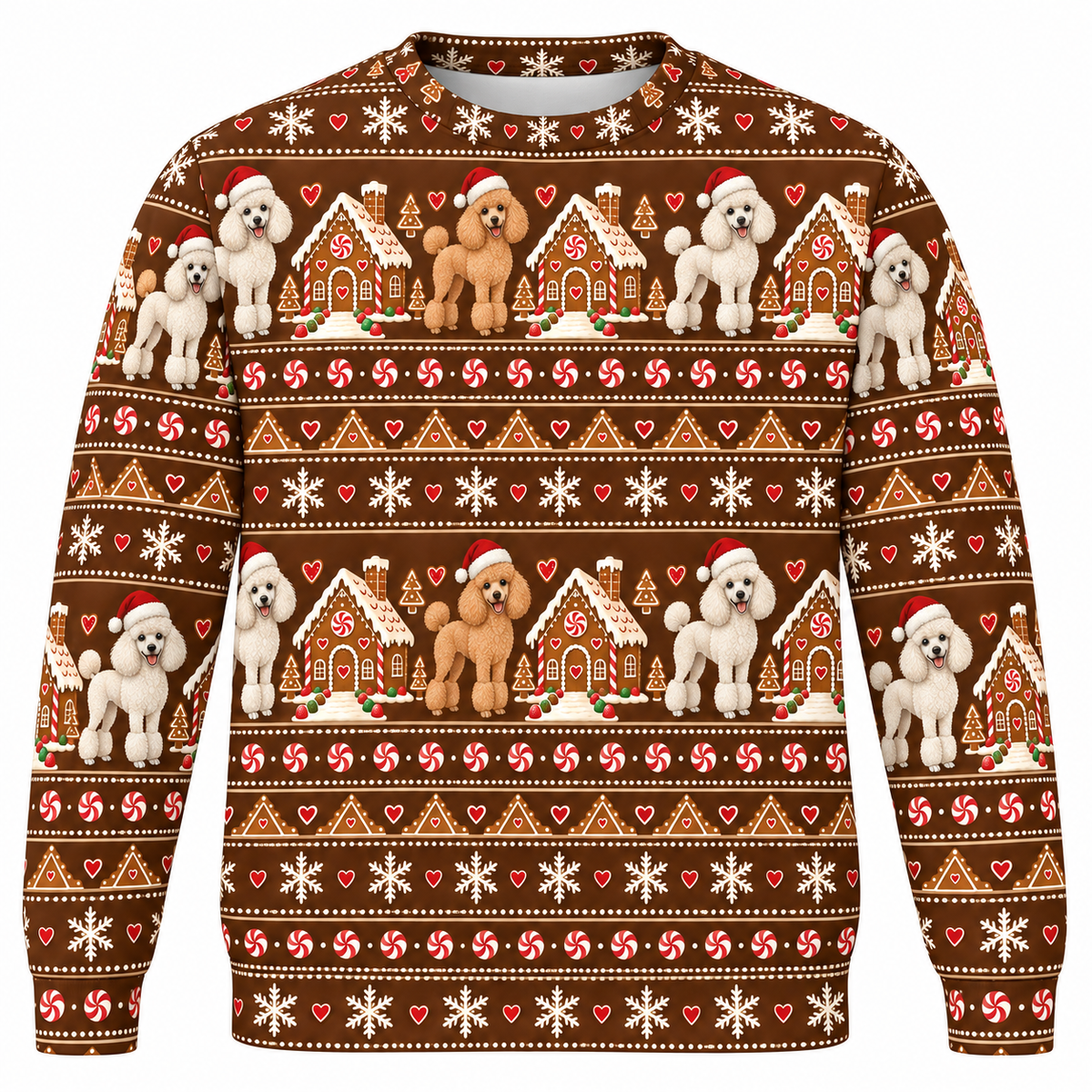Poodle gingerbread Christmas ugly sweater front