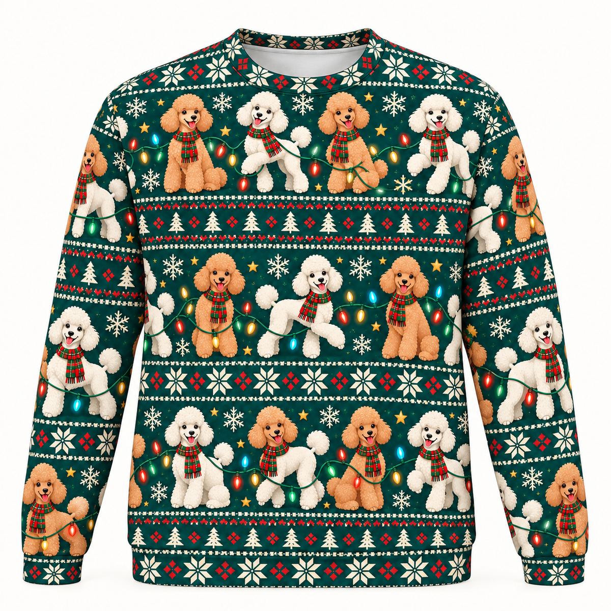 Poodle Christmas Lights Ugly Sweater front