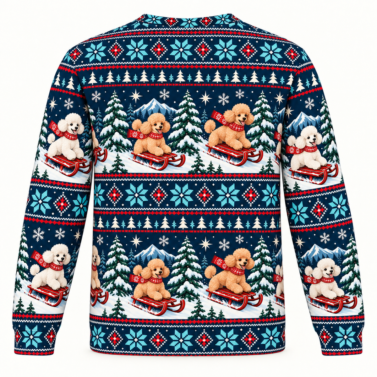 Poodle Christmas Sled Ugly Sweater back