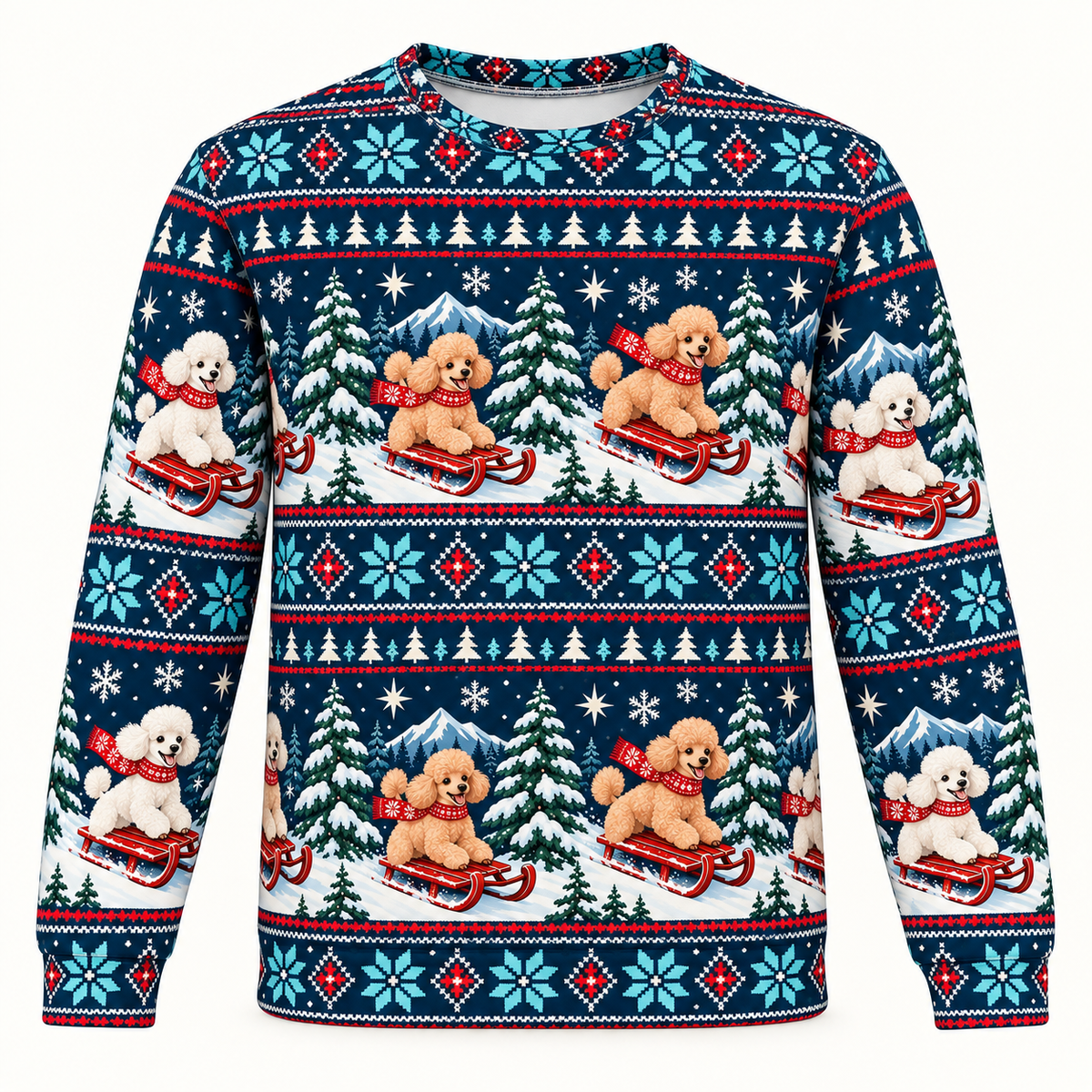 Poodle Christmas Sled Ugly Sweater front