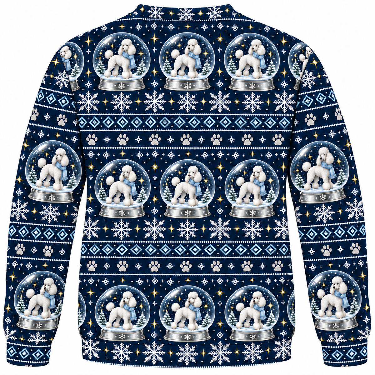 Poodle snow globe Christmas ugly sweater back