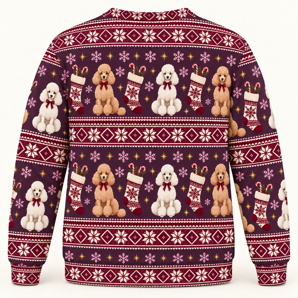 Poodle Christmas Stockings Ugly Sweater back
