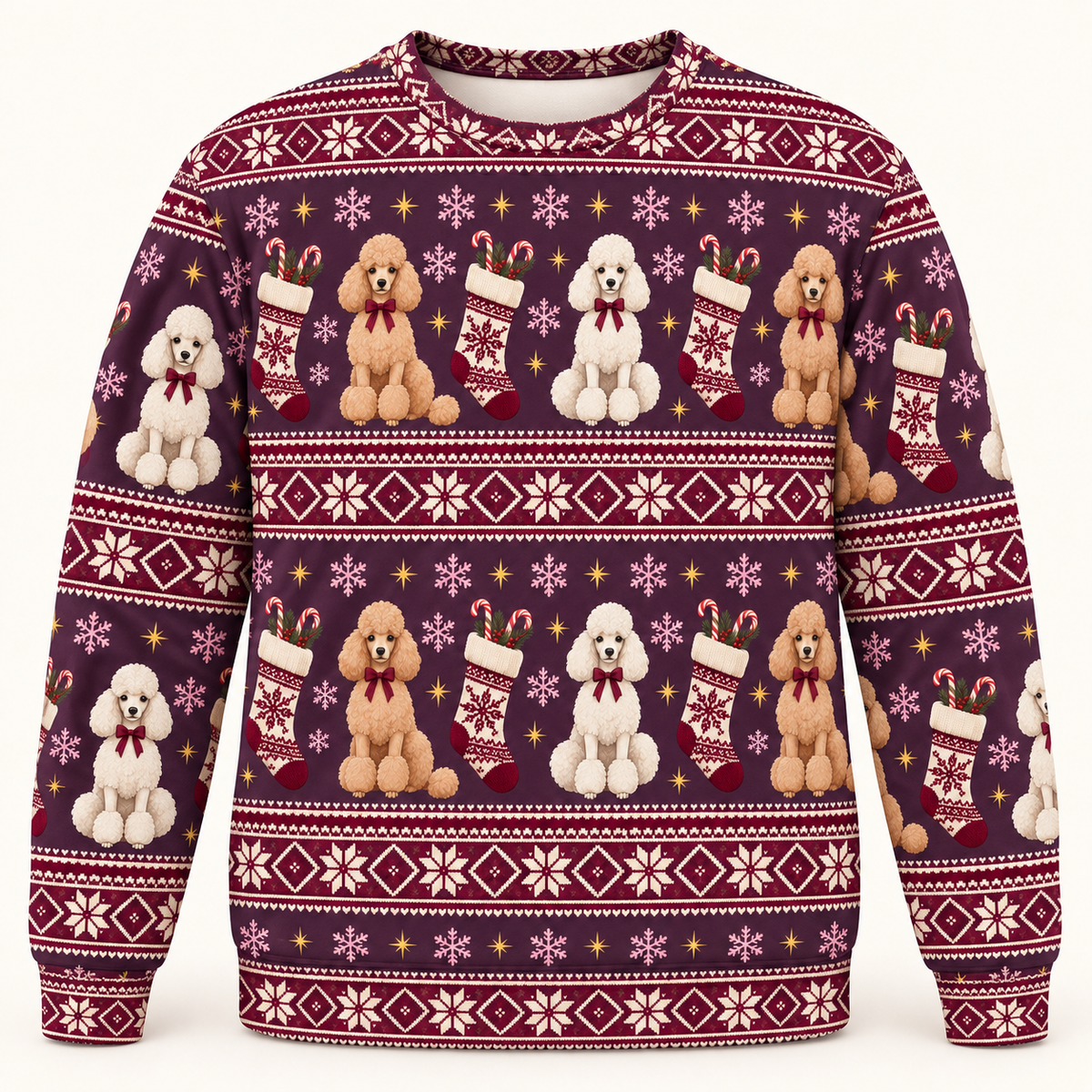 Poodle Christmas Stockings Ugly Sweater front