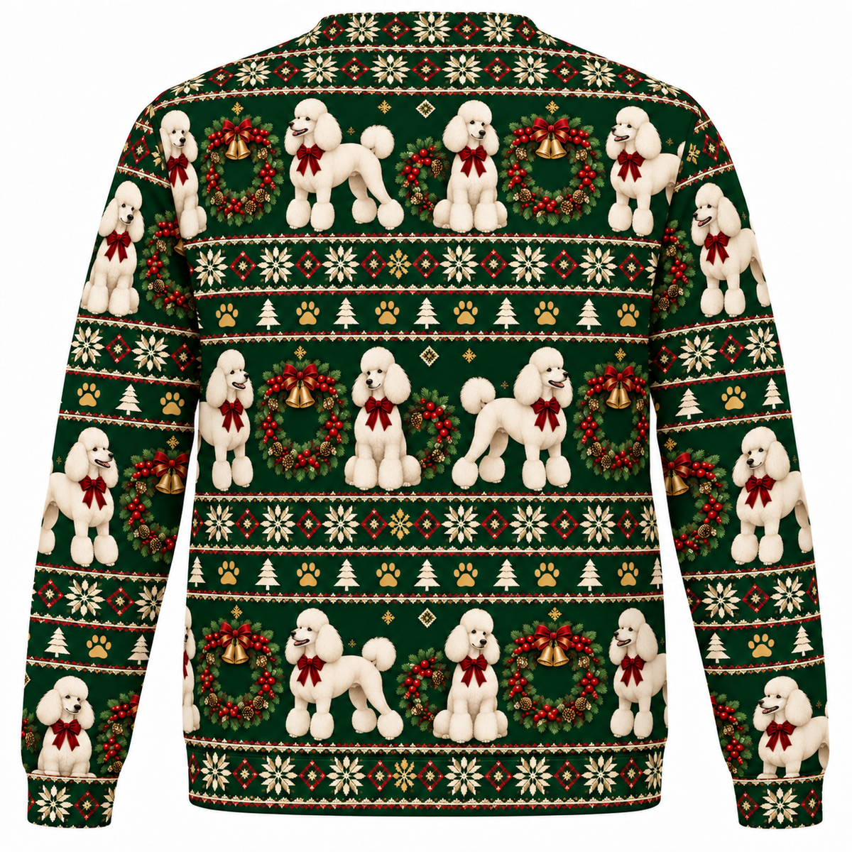 Poodle wreath Christmas ugly sweater back