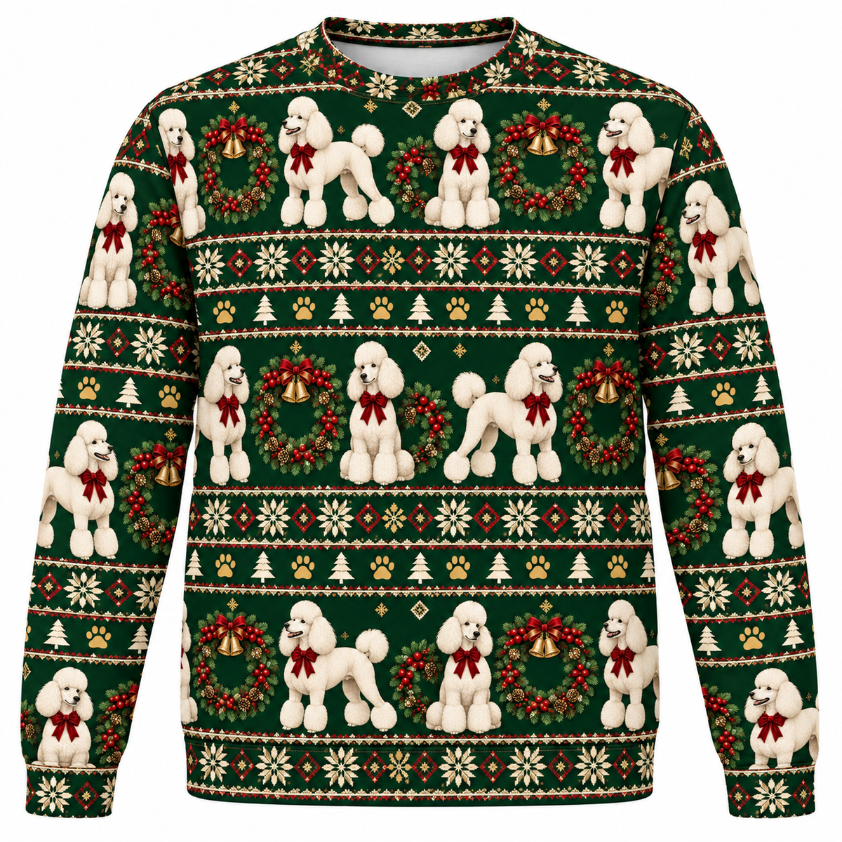 Poodle wreath Christmas ugly sweater front