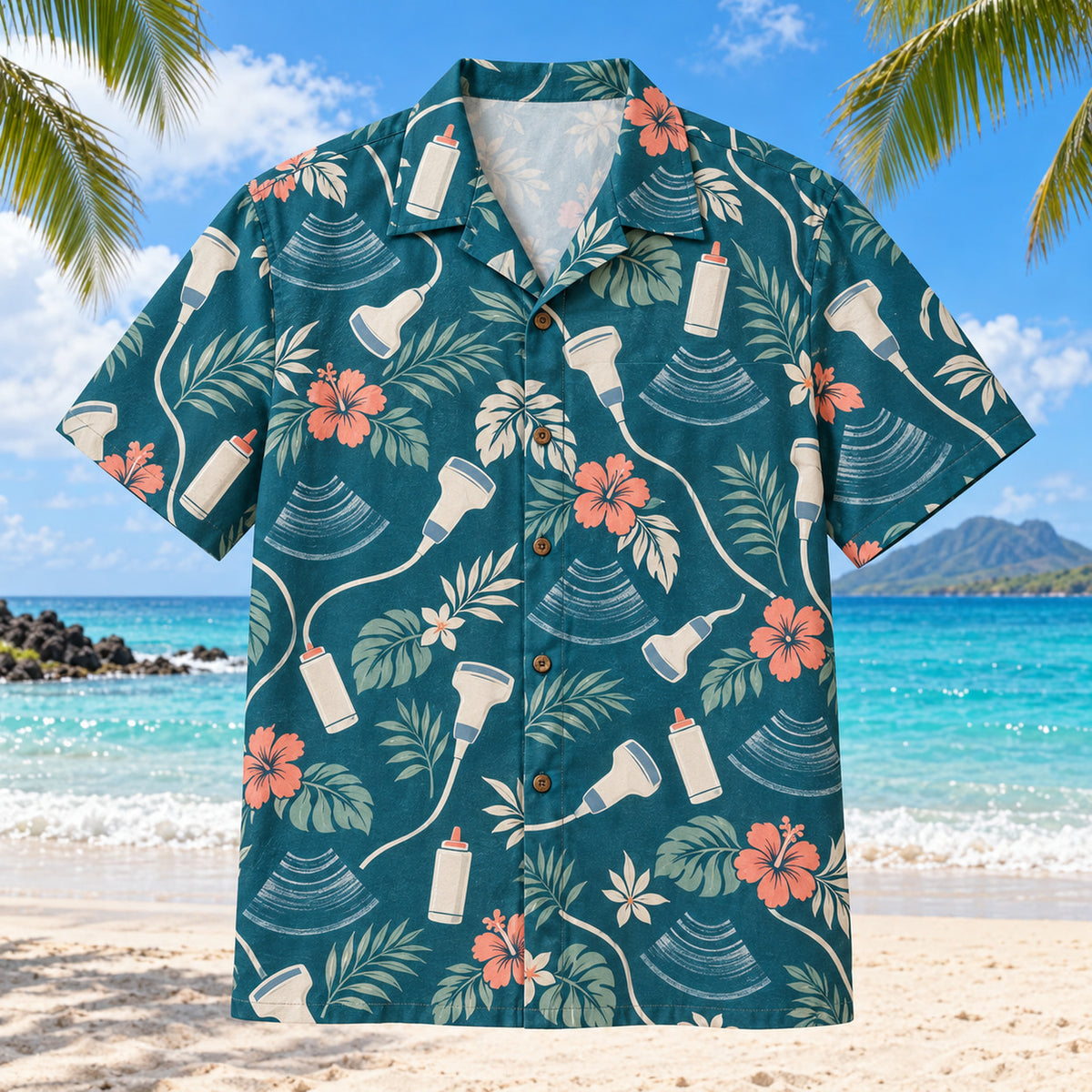 Probe Garden Teal Sonographer Hawaiian Shirt