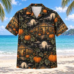 Pumpkin Greenhouse Adult Halloween Hawaiian Shirt