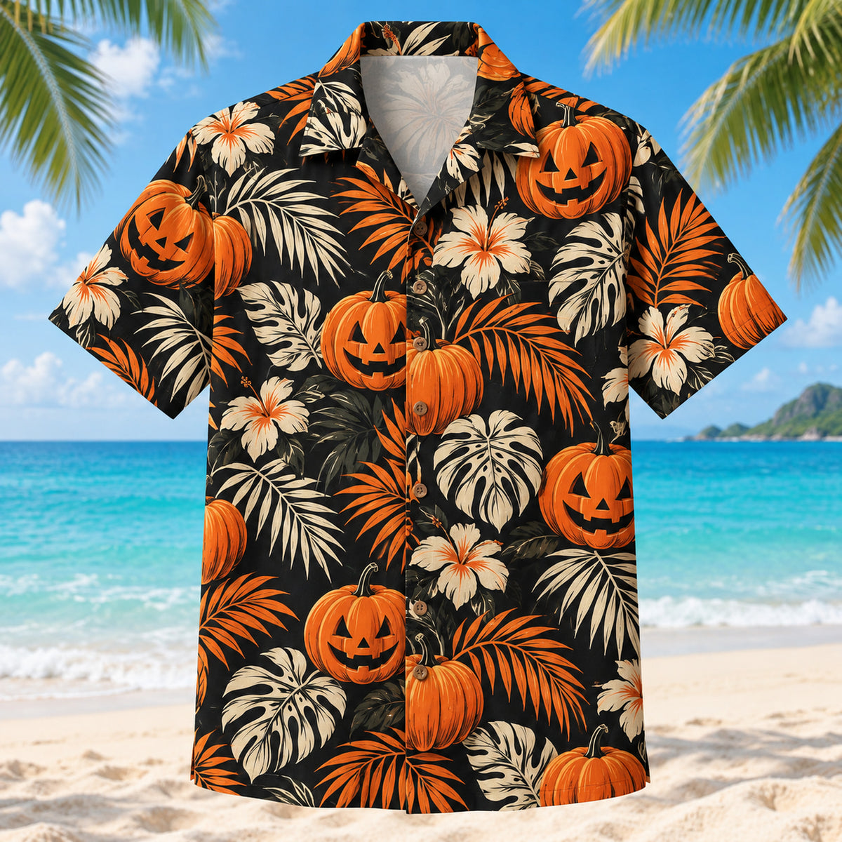 Pumpkin Palm Adult Halloween Hawaiian Shirt