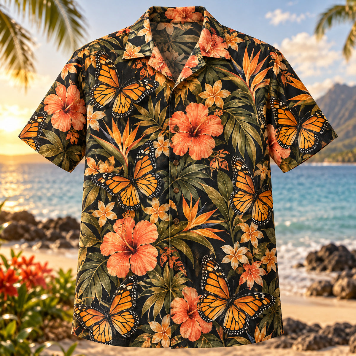 Queen Butterfly Bloom Butterfly and Moth Hawaiian Shirt